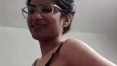 Short hair college girl stripping bra and showing boobs